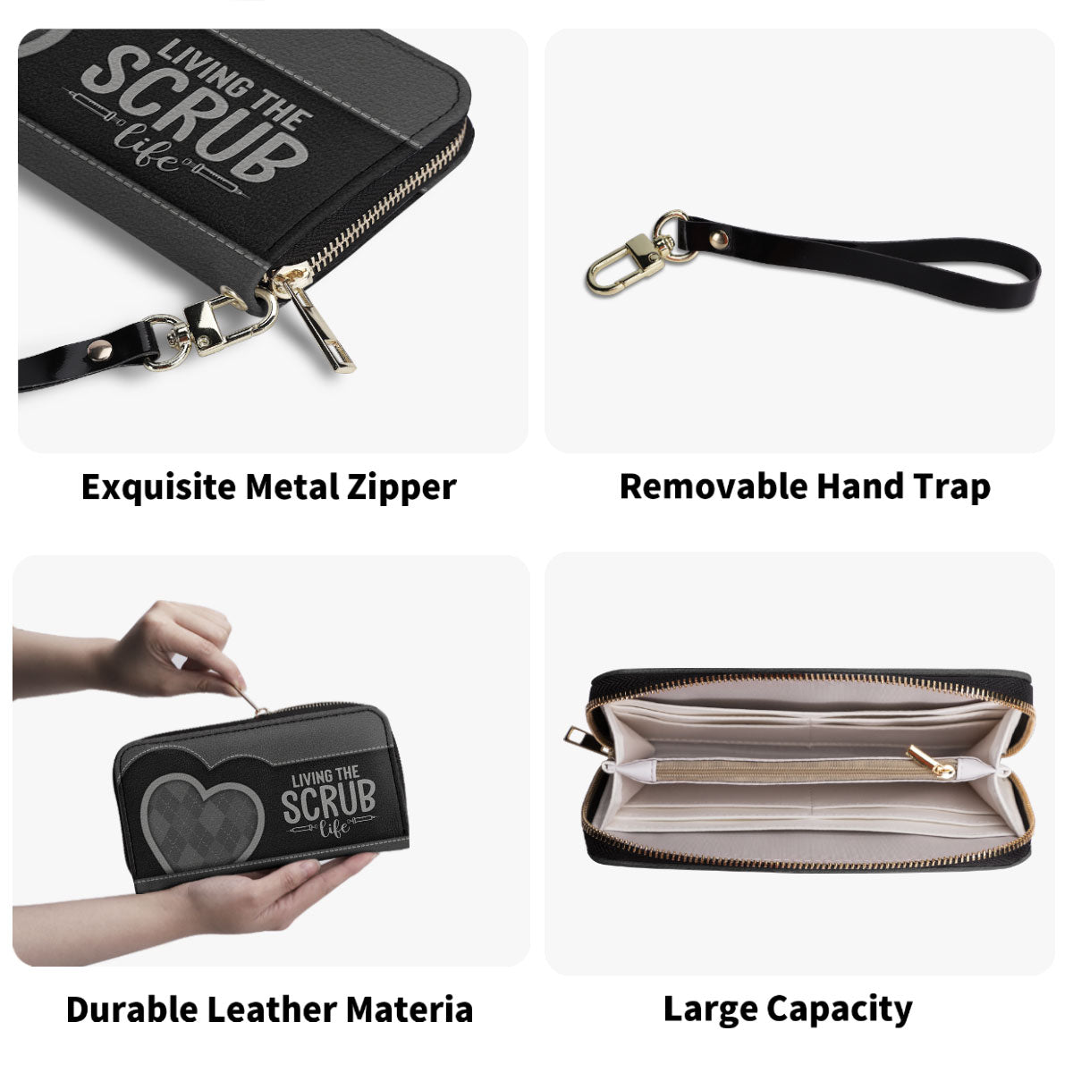 Scrub Heart - Personalized Nurse Leather Long Wallet