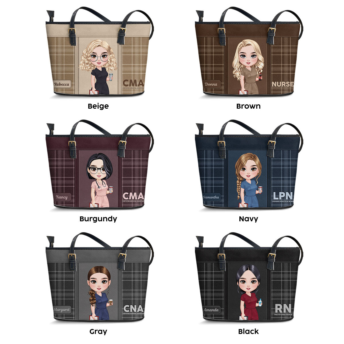 Round Nurse - Personalized Custom Nurse Leather Tote Bag