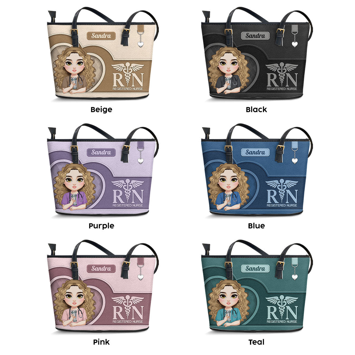 Nurse With Beautiful Heart - Personalized Custom Nurse Leather Tote Bag