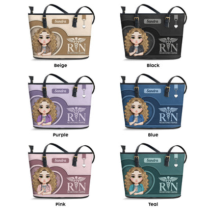 Nurse With Beautiful Heart - Personalized Custom Nurse Leather Tote Bag