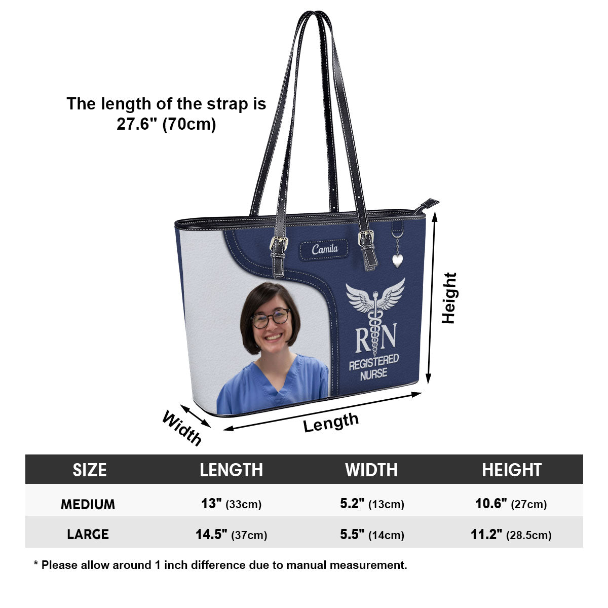 Graceful Nurse Style Photo - Personalized Custom Nurse Leather Tote Bag