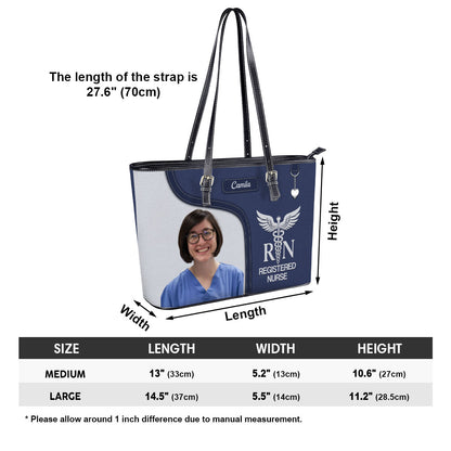 Graceful Nurse Style Photo - Personalized Custom Nurse Leather Tote Bag