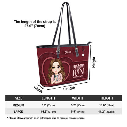 Nurse Plaid Heart - Personalized Custom Nurse Leather Tote Bag