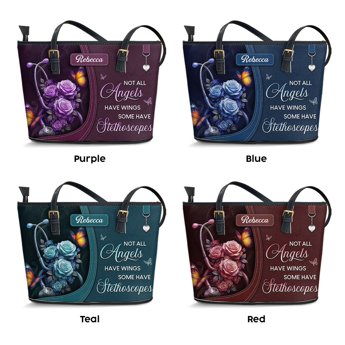 Stethoscope And Flowers - Personalized Custom Nurse Leather Tote Bag