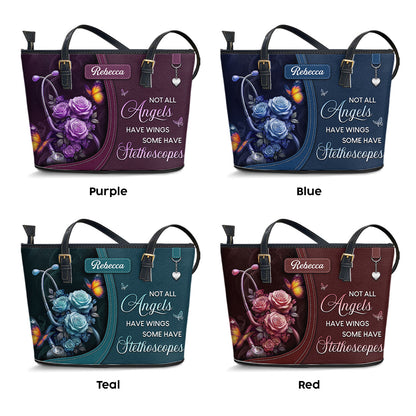 Stethoscope And Flowers - Personalized Custom Nurse Leather Tote Bag