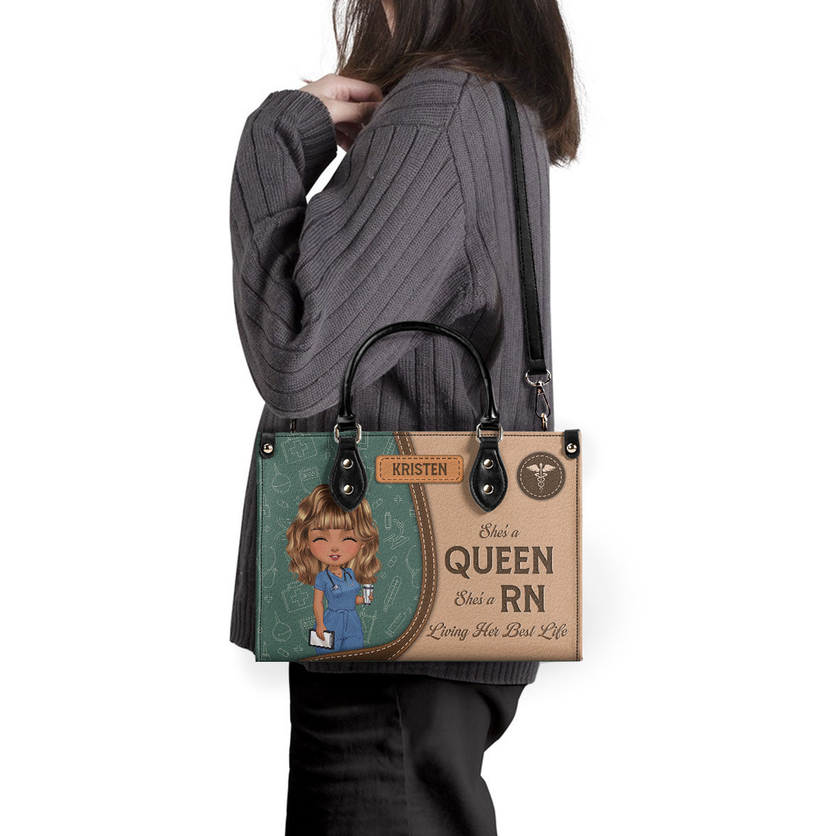 She Is A Nurse Queen - Personalized Custom Leather Handbag