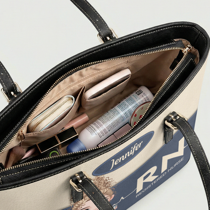 Nurse Minimal - Personalized Custom Nurse Leather Tote Bag