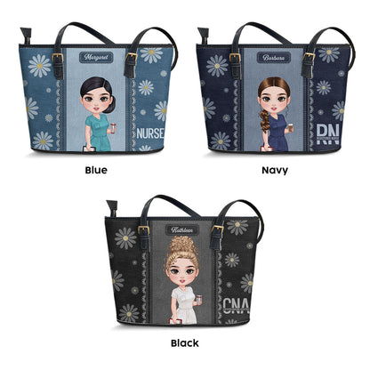 Daisy Nurse - Personalized Custom Nurse Leather Tote Bag