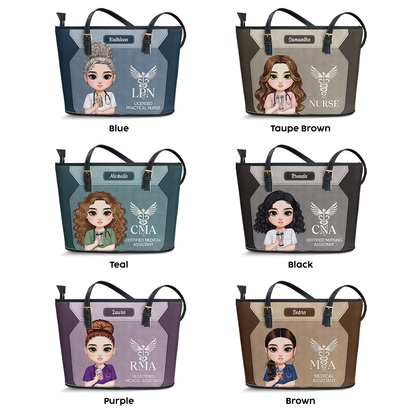 Elegant Nursing Soul - Personalized Custom Nurse Leather Tote Bag
