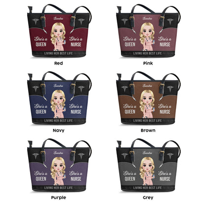 Nursing Queen Life - Personalized Custom Nurse Leather Tote Bag