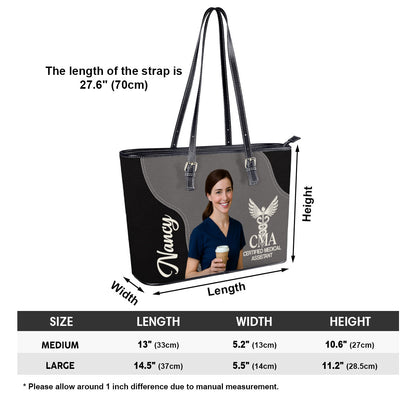 Nurse With Love Cartoon - Personalized Custom Nurse Leather Tote Bag