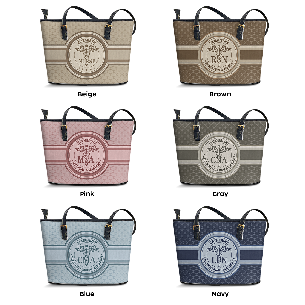 Nurse Monogram Style - Personalized Custom Nurse Leather Tote Bag
