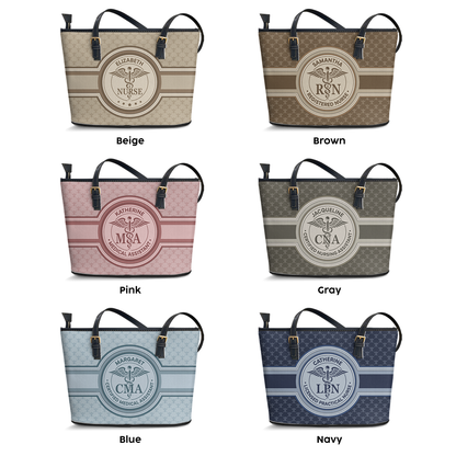 Nurse Monogram Style - Personalized Custom Nurse Leather Tote Bag