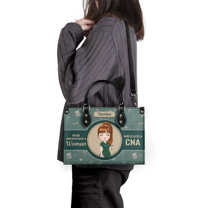 Never Underestimate A Nurse - Personalized Custom Leather Handbag