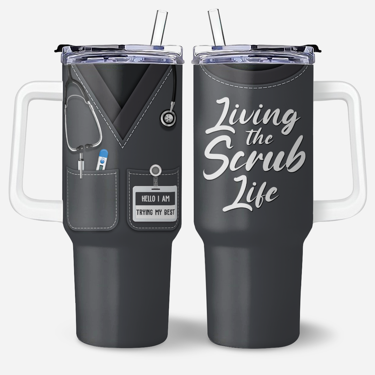 Living Scrub Life - Personalized Nurse 40oz Tumbler With Handle