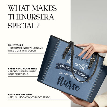 Change The World - Personalized 2-Sided Custom Nurse Leather Tote Bag