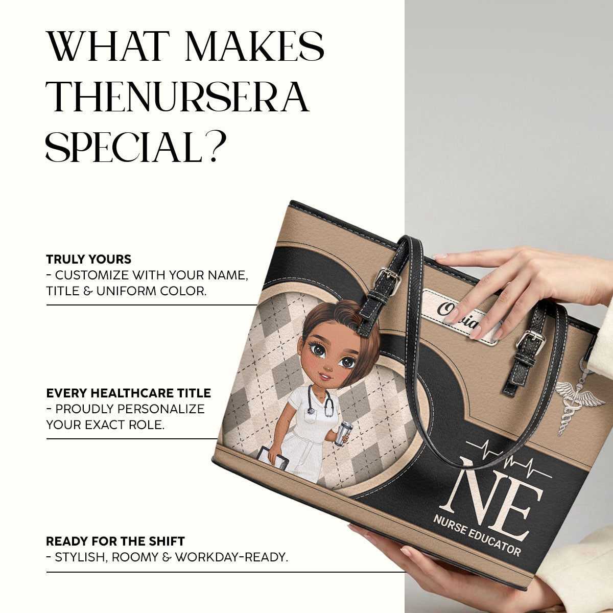 Glowing Nurse Style - Personalized Custom Nurse Leather Tote Bag
