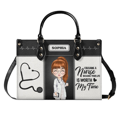 I Became A Nurse - Personalized Custom Leather Handbag