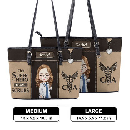 Superhero In Scrubs - Personalized Custom Nurse Leather Tote Bag