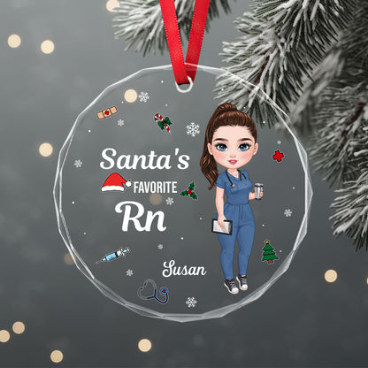 Santa's Favorite Nurse - Personalized Nurse Circle Glass Ornament