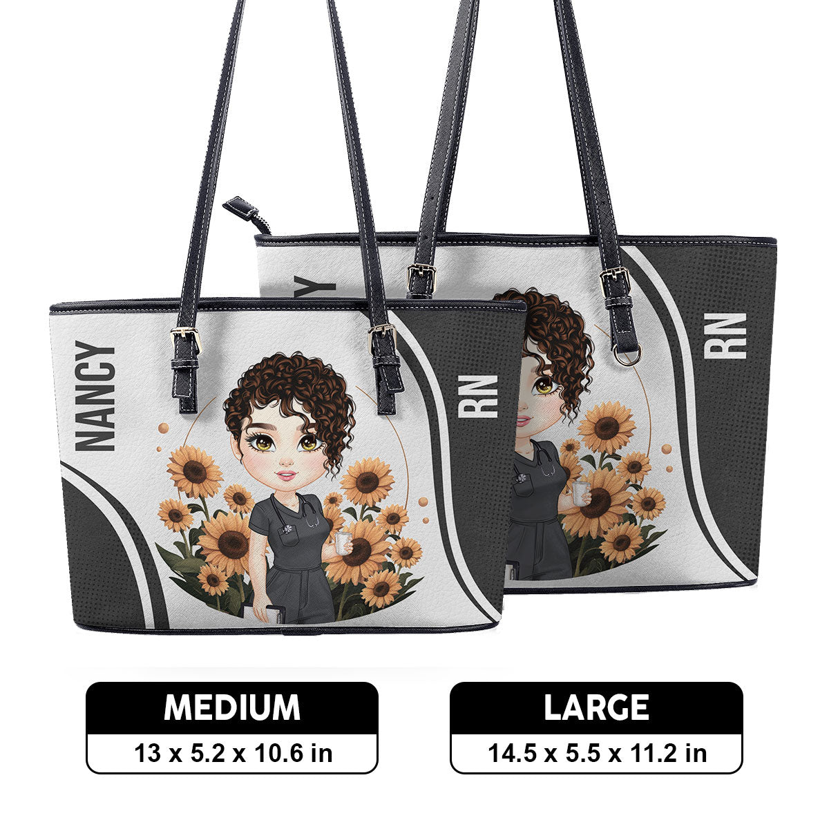 Sunflower Floral Style - Personalized Custom Nurse Leather Tote Bag