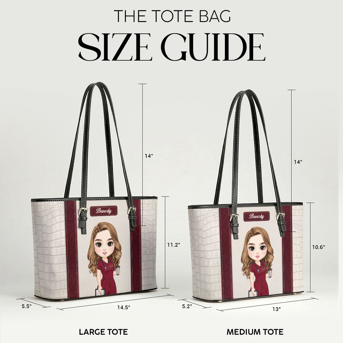 Nurse Elegant - Personalized 2-Sided Custom Nurse Leather Tote Bag