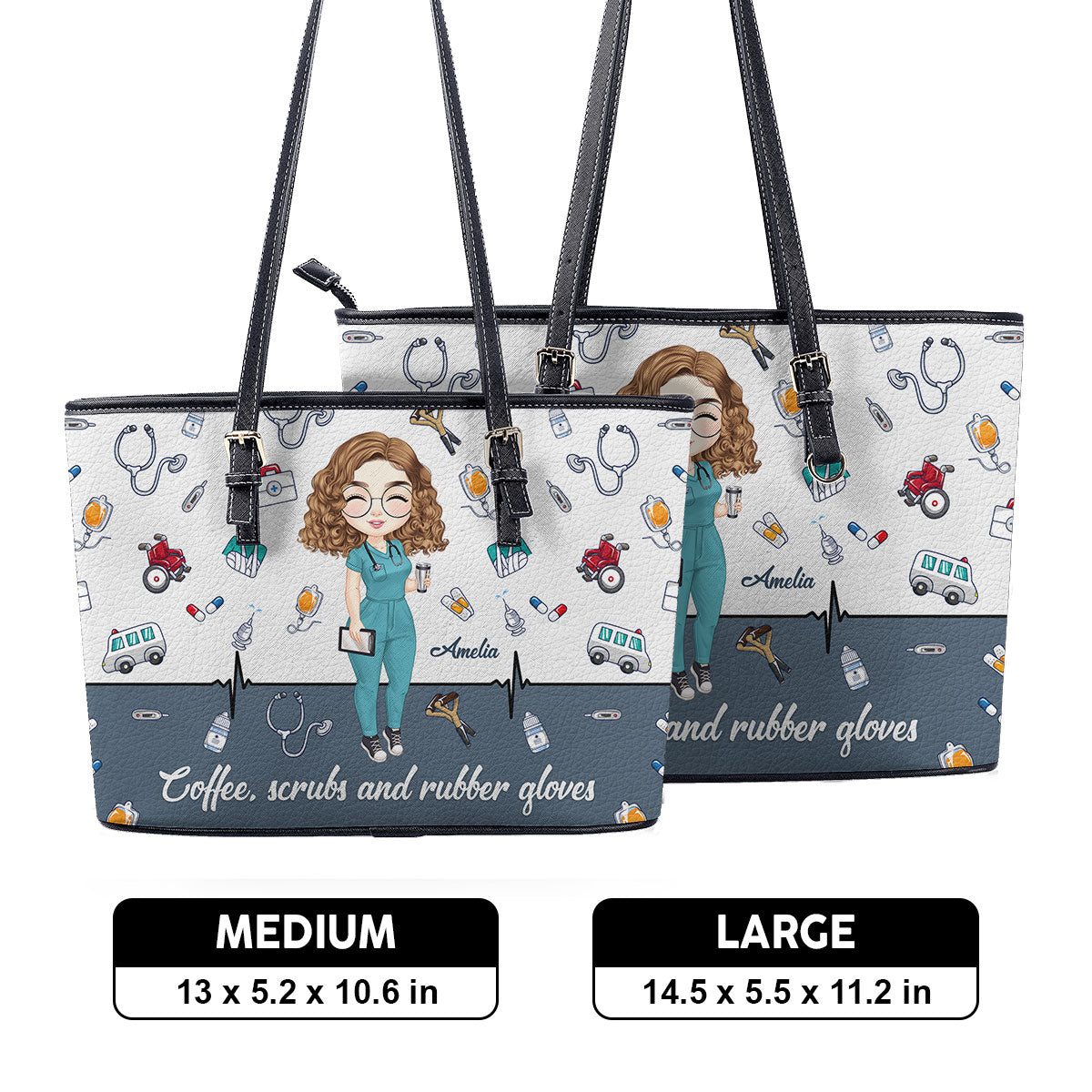 Happy Nurse - Personalized Custom Nurse Leather Tote Bag