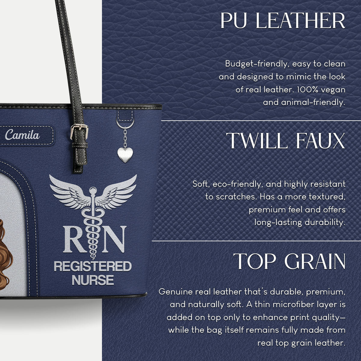Graceful Nurse Style - Personalized Custom Nurse Leather Tote Bag