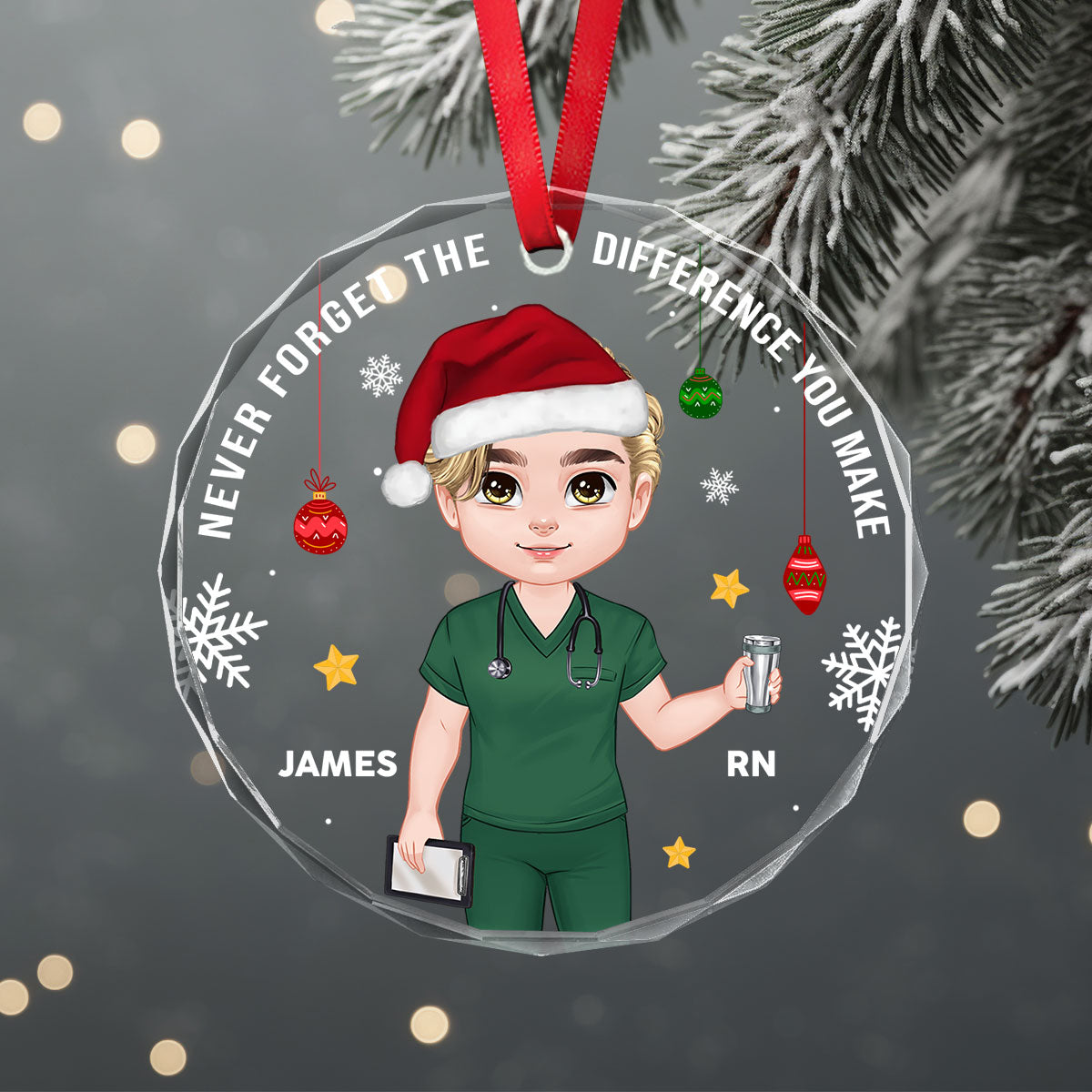 Nurse Makes Difference - Personalized Nurse Circle Glass Ornament