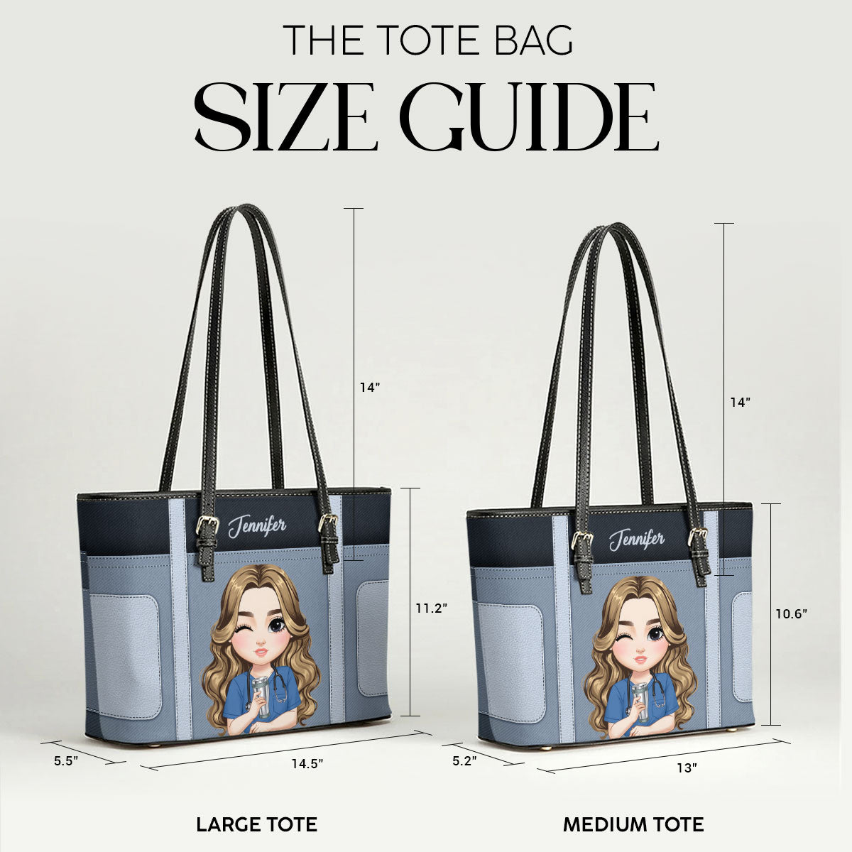 Never Forget The Difference - Personalized 2-Sided Custom Nurse Leather Tote Bag
