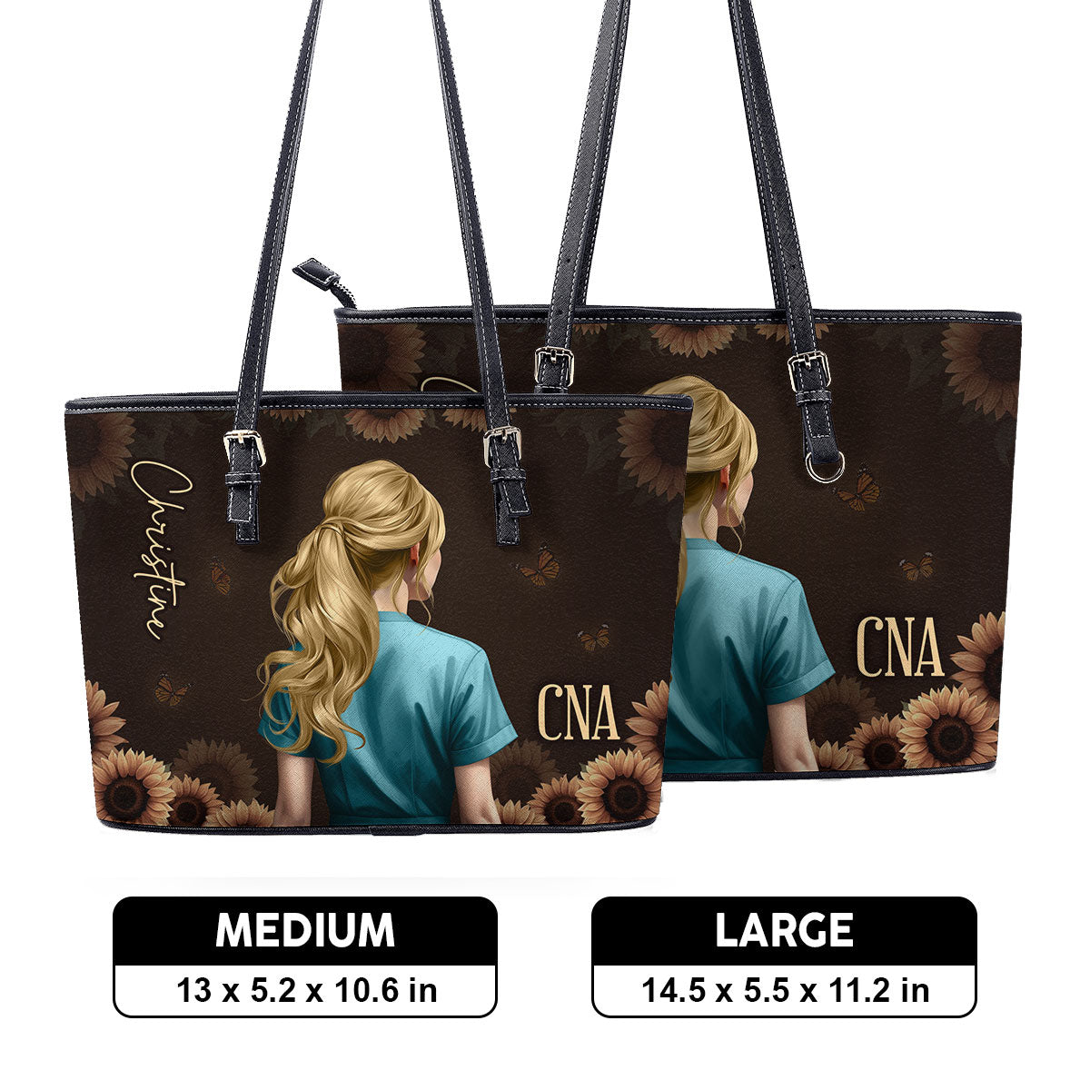 Vintage Floral Style - Personalized Custom Nurse Leather Tote Bag