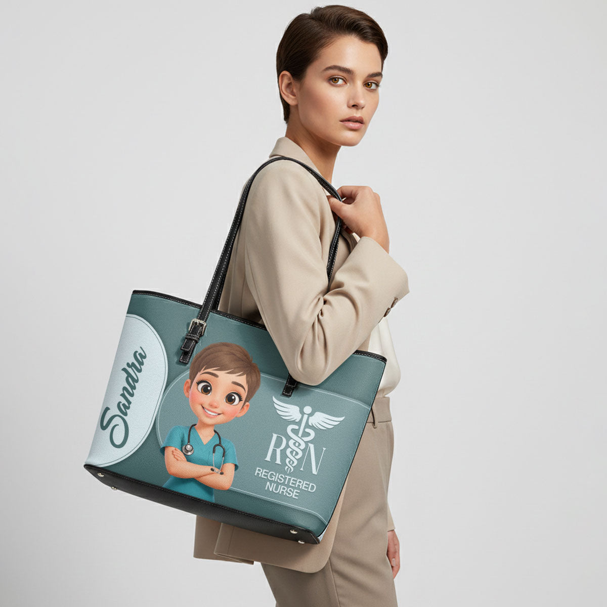 Carefully Dedicated - Personalized Custom Nurse Leather Tote Bag