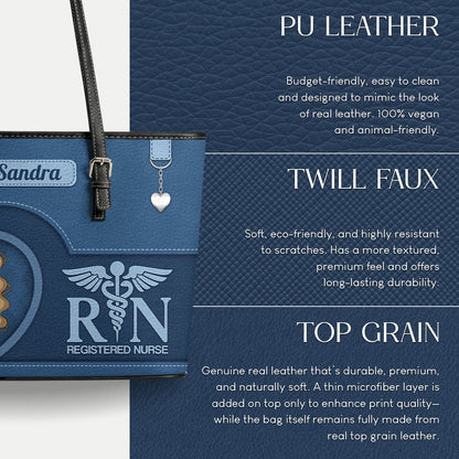 Nurse With Beautiful Heart - Personalized Custom Nurse Leather Tote Bag