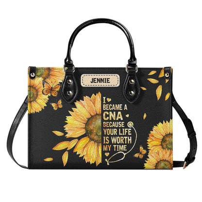 Sunflower Nurse - Personalized Custom Leather Handbag