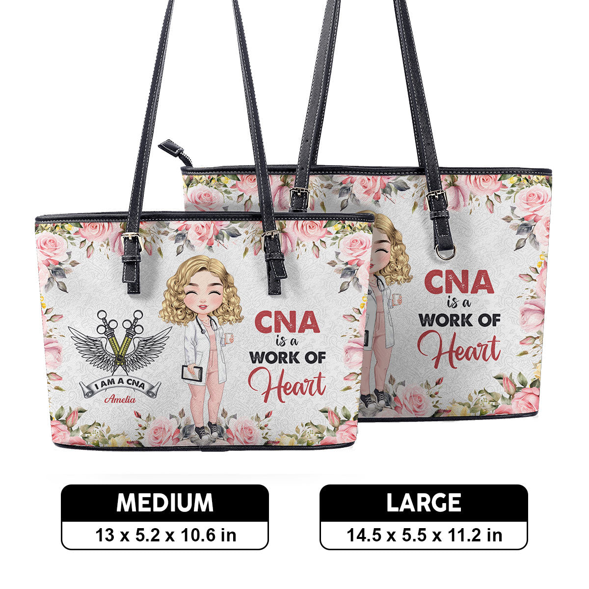 A Work of Heart Ver 2 - Personalized Custom Nurse Leather Tote Bag