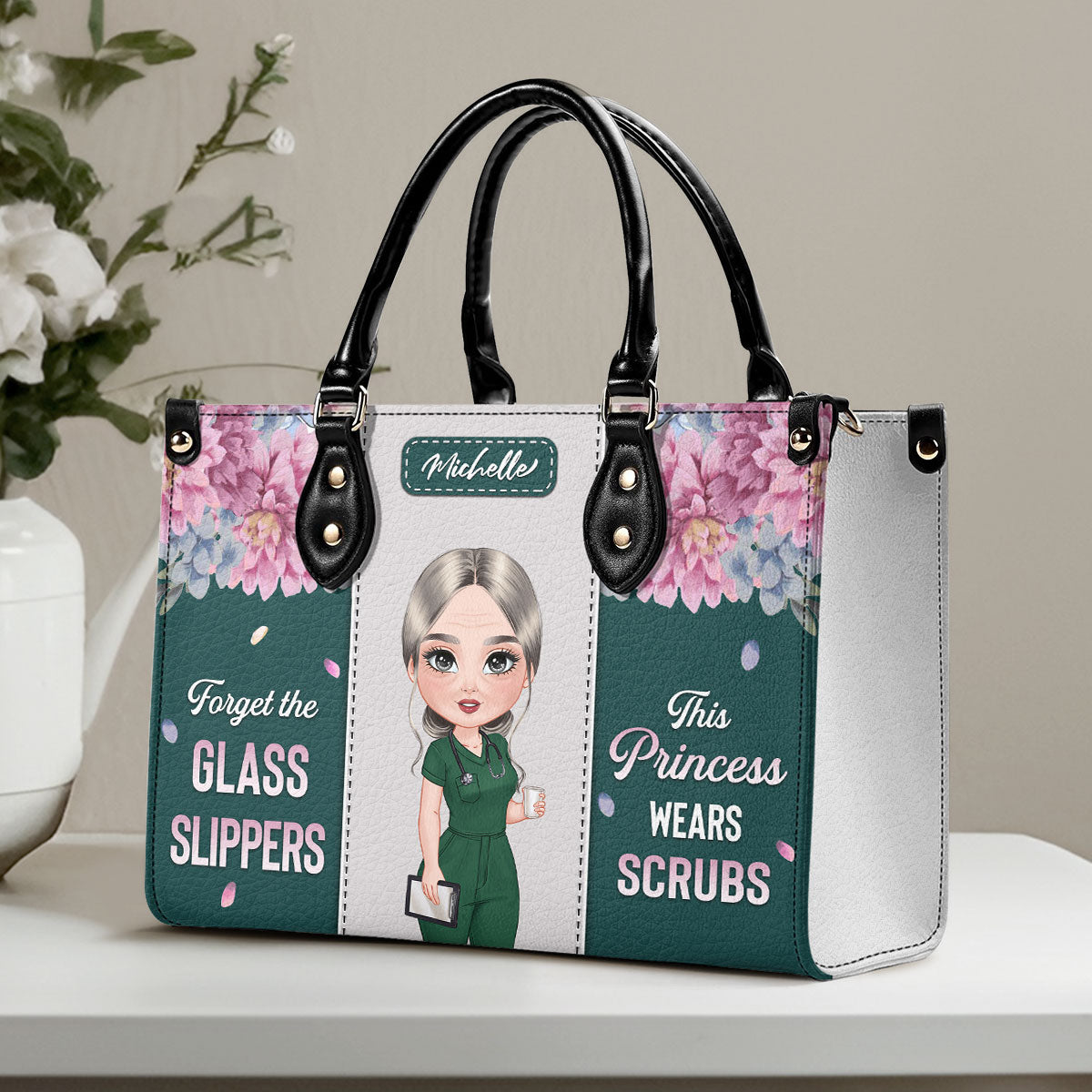 Princess Wears Scrubs - Personalized Custom Leather Handbag