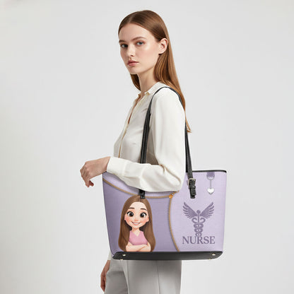 Care With Purpose - Personalized Custom Nurse Leather Tote Bag