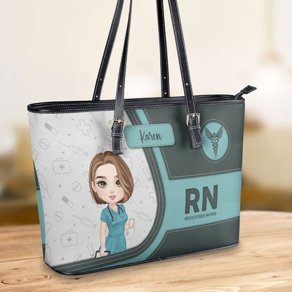 Pretty Nurse - Personalized Custom Nurse Leather Tote Bag