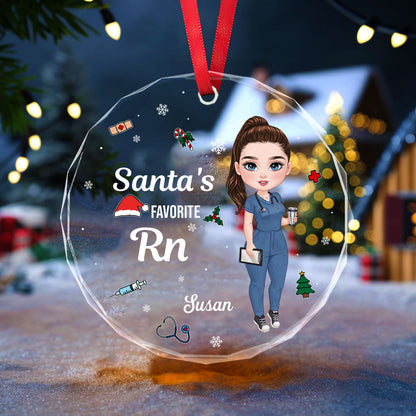 Santa's Favorite Nurse - Personalized Nurse Circle Glass Ornament