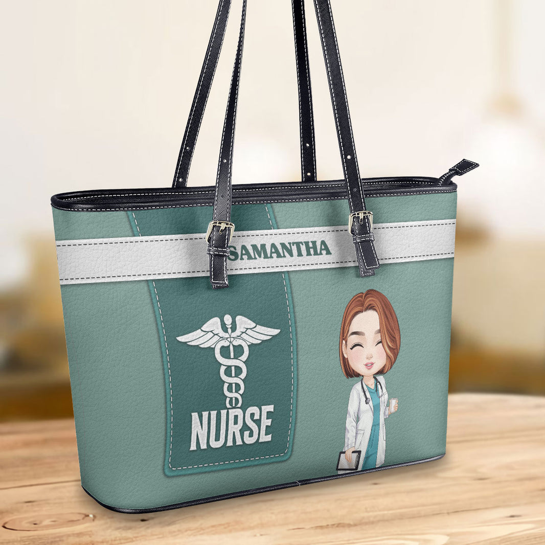 Docter Nurse Pattern Print Leather Tote Bag