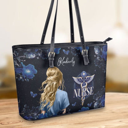 Glitter Nurse - Personalized Custom Nurse Leather Tote Bag