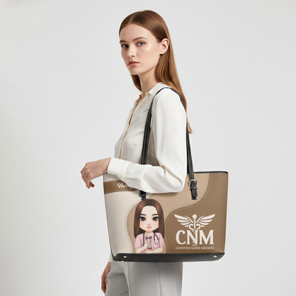 Calm Nurse Spirit - Personalized Custom Nurse Leather Tote Bag