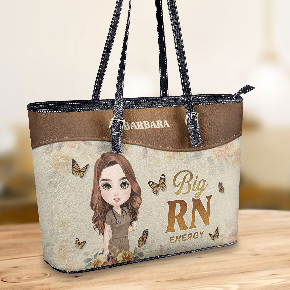 Big Nurse Energy - Personalized Custom Nurse Leather Tote Bag