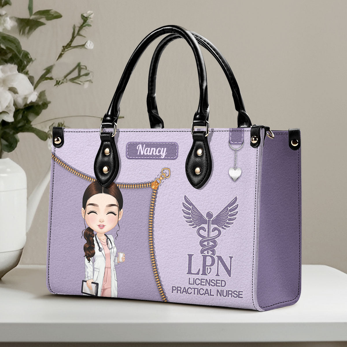 Watercolor Nurse - Personalized Custom Leather Handbag