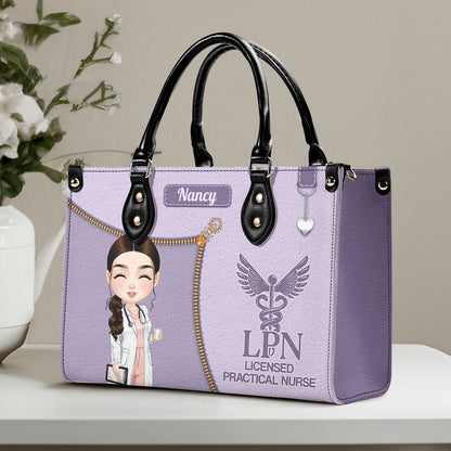 Watercolor Nurse - Personalized Custom Leather Handbag