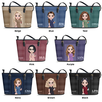 Chic Nurse Vibes - Personalized Custom Nurse Leather Tote Bag