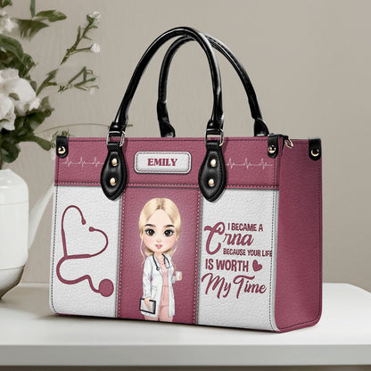 I Became A Nurse - Personalized Custom Leather Handbag