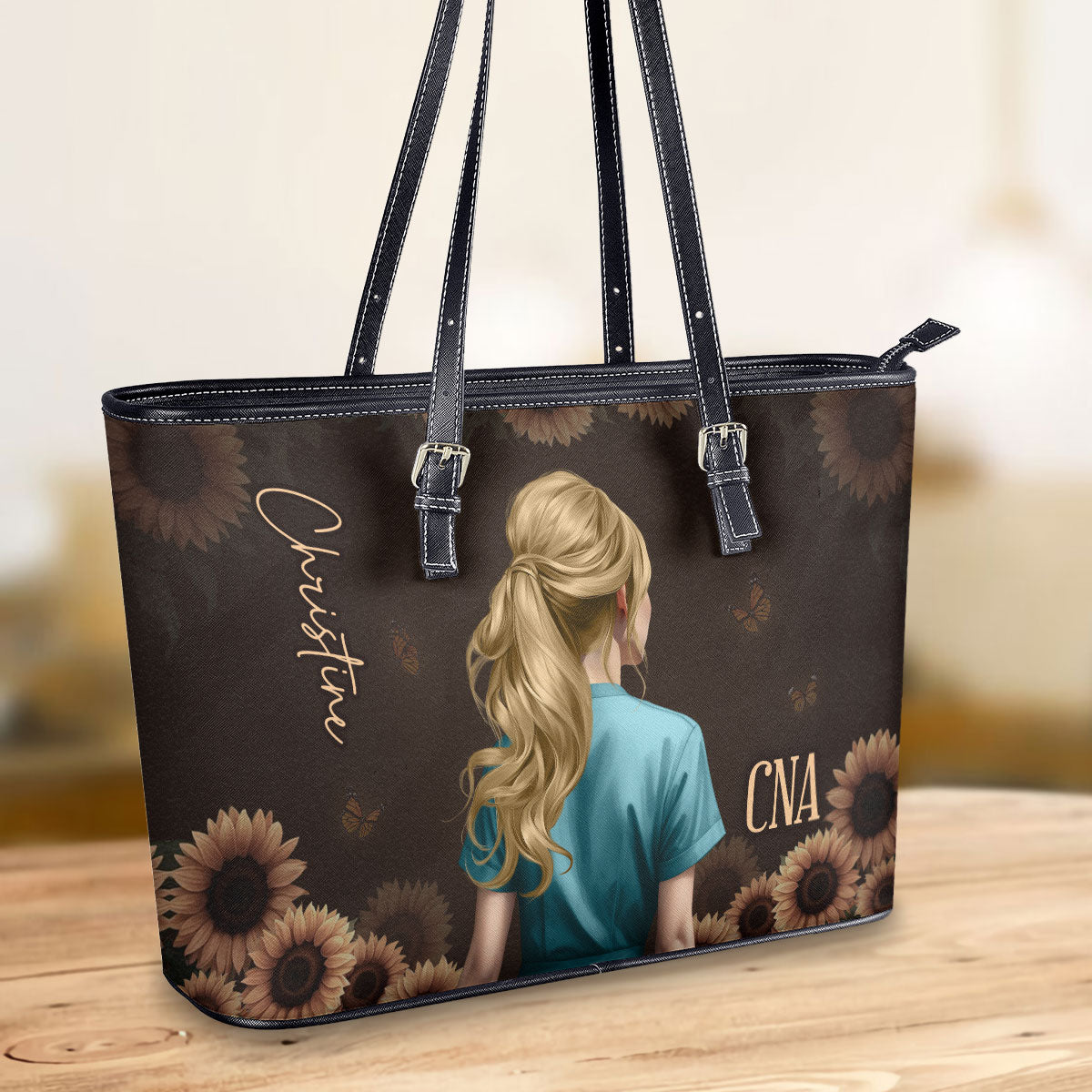 Vintage Floral Style - Personalized Custom Nurse Leather Tote Bag