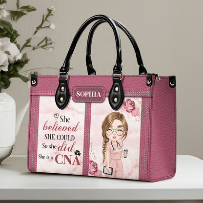 She Believed She Could - Personalized Custom Leather Handbag