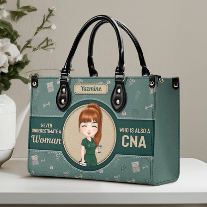 Never Underestimate A Nurse - Personalized Custom Leather Handbag